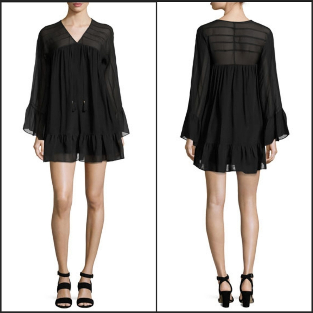 Rachel Zoe 100% silk "Anita bell sleeve" black dress from Revolve /Neiman marcus